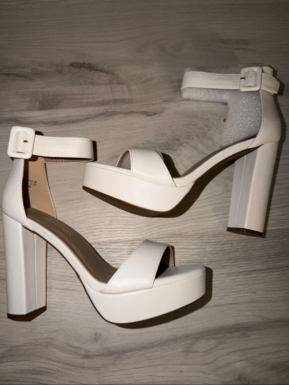 Women's White Platform Block Heel Sandals with Ankle Strap